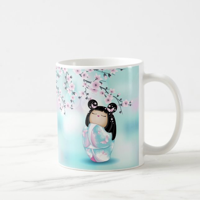 Kokeshi Doll Chibi Cherry Blossoms Coffee Mug (Right)