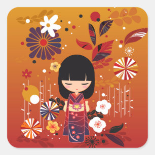 Kokeshi Doll Forest Square Sticker