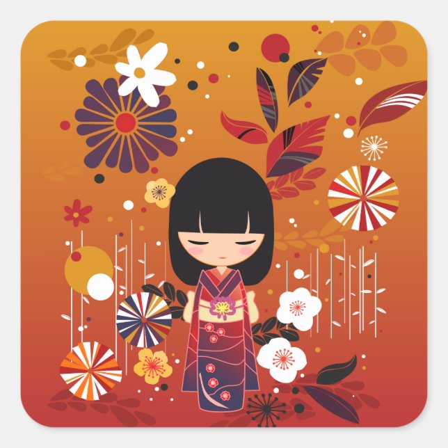 Kokeshi Doll Forest Square Sticker (Front)