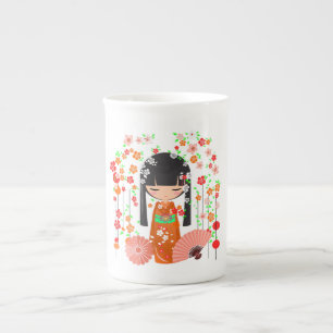 Kokeshi Doll Garden Bone China Mug