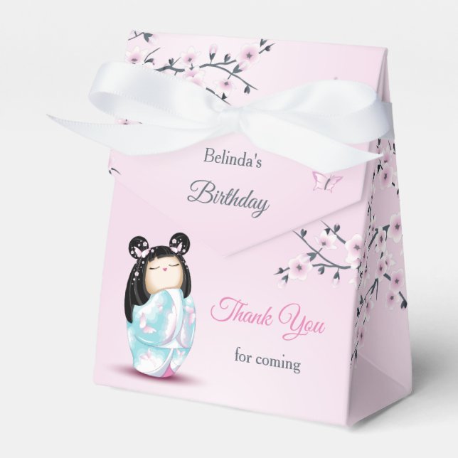 Kokeshi Doll Girls Birthday Thank You Favour Box (Front Side)