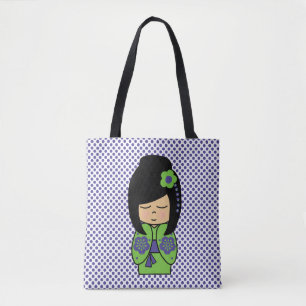 Kokeshi Doll Green Purple  All-Over-Print Tote Bag
