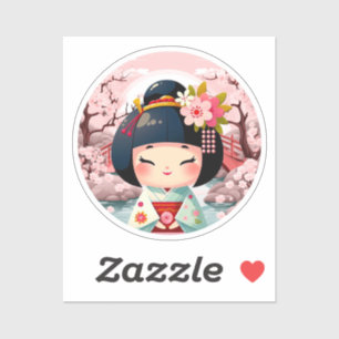 Kokeshi Doll Green with landscape, Kokeshi Sticker