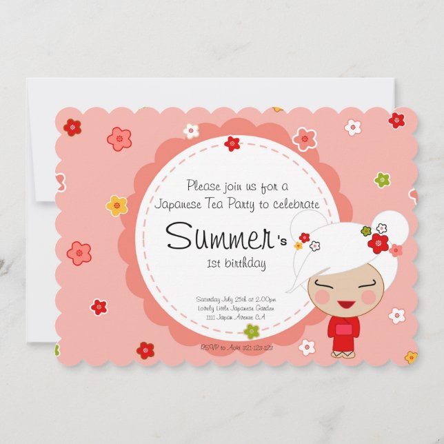 Kokeshi Doll Japanese Tea Party Invitation (Back)