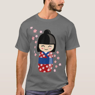 Kokeshi Doll Kawaii In Japanese Kimono And Sakura T-Shirt