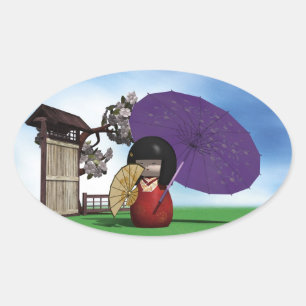 Kokeshi Doll Oval Sticker