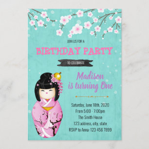 Kokeshi Doll party theme invitation