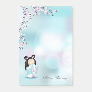 Kokeshi Doll Pink Grey Monogram Post-it Notes