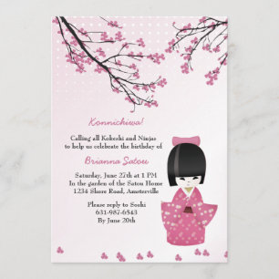 Kokeshi Doll Pink Invitation