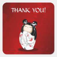 Kokeshi Doll Red Black And White Thank You
