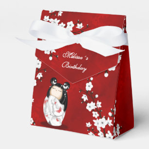 Kokeshi Doll Red Black White Cherry Blossoms Favou Favour Box