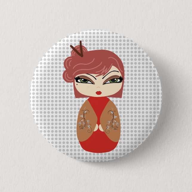Kokeshi Doll Red Standard, 2¼ Inch Round Button (Front)