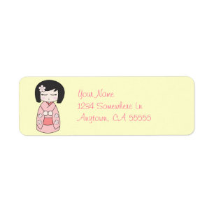 Kokeshi Doll Return Address Label (Pink)