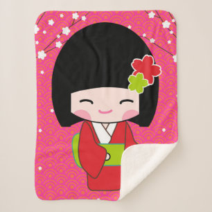 Kokeshi Doll sherpa baby Blanket