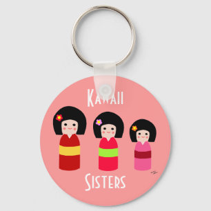 Kokeshi Doll Sisters Cartoon Key Ring