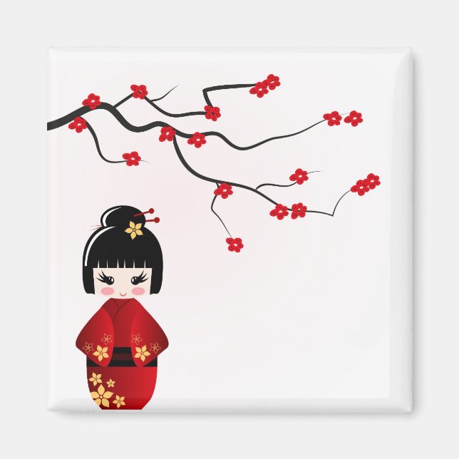 Kokeshi doll under sakura branch magnet (Front)