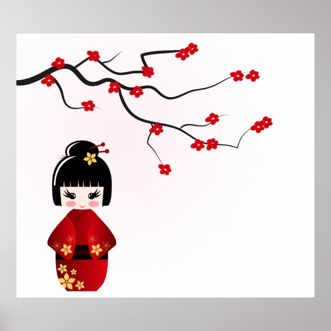 Kokeshi doll under sakura branch poster (Front)