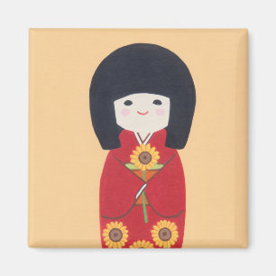 Kokeshi Doll with sunflower Magnet