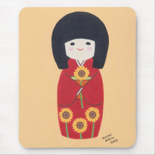 Kokeshi Doll with Sunflower Mouse Mat