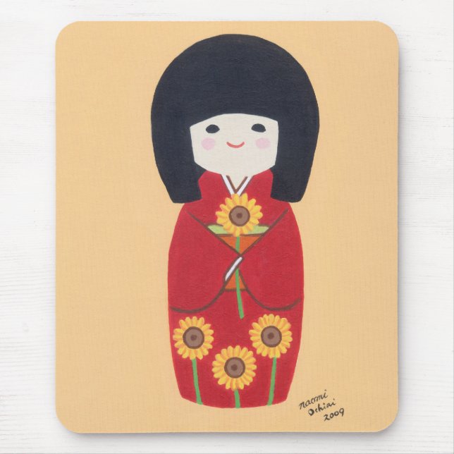 Kokeshi Doll with Sunflower Mouse Mat (Front)