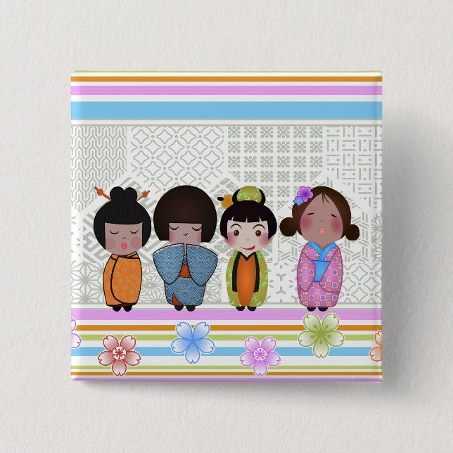 kokeshi dolls 15 cm square badge (Front)