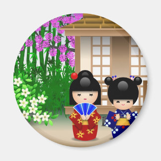 Kokeshi Dolls and Teahouse Magnet