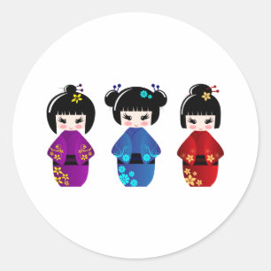 Kokeshi dolls classic round sticker