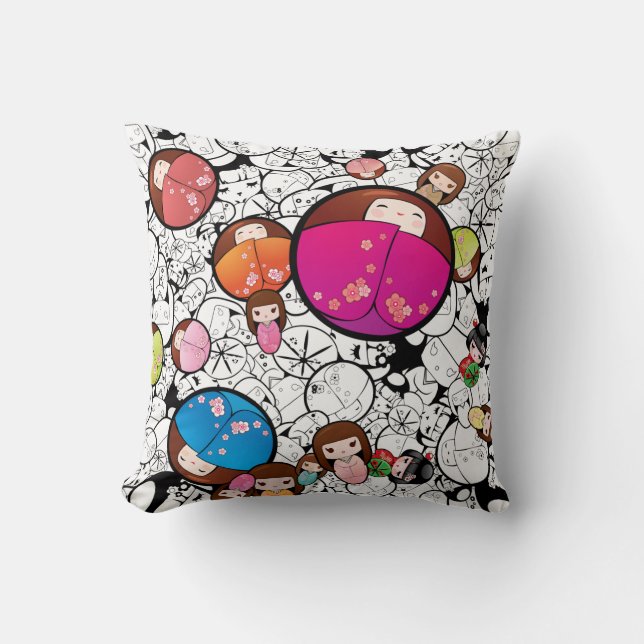 Kokeshi Dolls Pillow (Front)