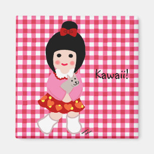 Kokeshi Girl with her Puppy Magnet