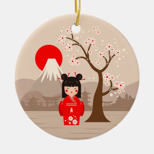 Kokeshi - Japanese Doll Ceramic Tree Decoration (Front)