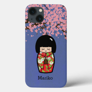 Kokeshi Japanese Doll in Red Kimono with Sakura iPhone 13 Case
