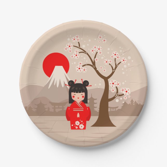 Kokeshi - Japanese Doll Paper Plate (Front)