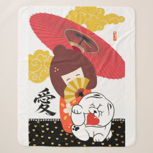 KOKESHI LOVE Chow dog heart Sherpa Blanket