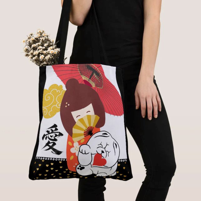 KOKESHI LOVE  Chow dog heart  Tote Bag (Creator Uploaded)