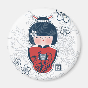 kokeshi navy white red magnet
