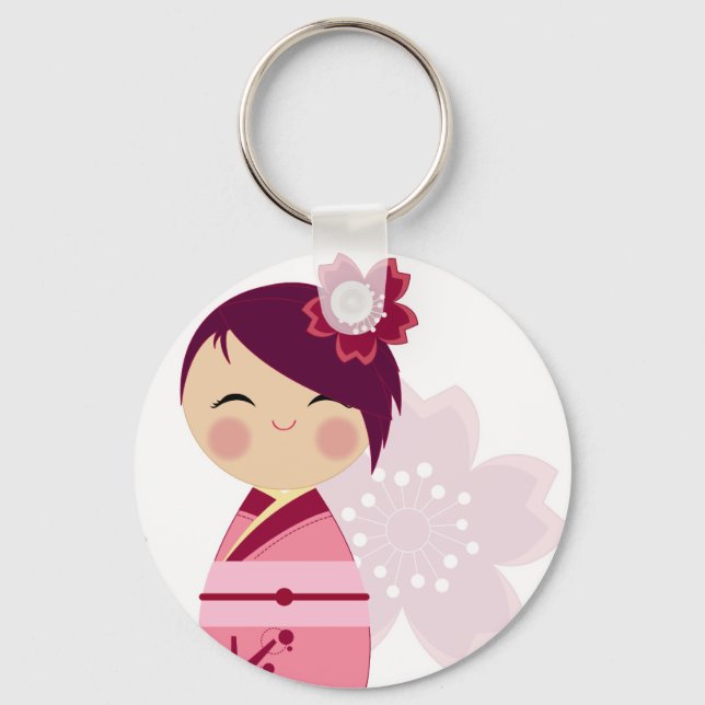 Kokeshi Sakura Close Up Keychain (Front)