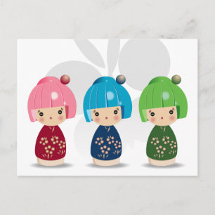 Kokeshi Triplets Postcard