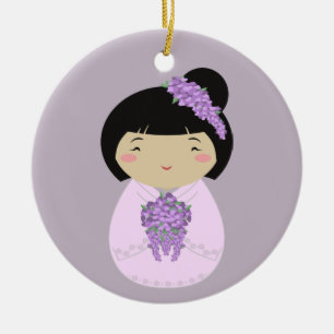 Kokeshi Wisteria Bride Ceramic Tree Decoration