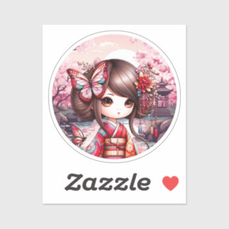 Kokeshi With Pink Landscape, Kokeshi Sticker