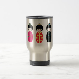 Kokeshi Wooden Dolls - Japanese Style Dolls Travel Mug