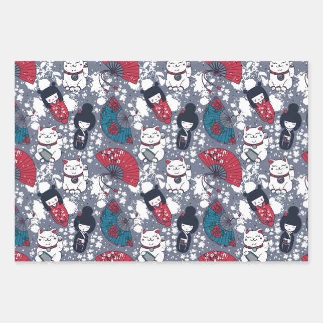 Kokeshi Wrapping Paper Sheet (Front)