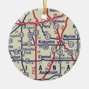 Kokomo IN Vintage Map Ceramic Tree Decoration