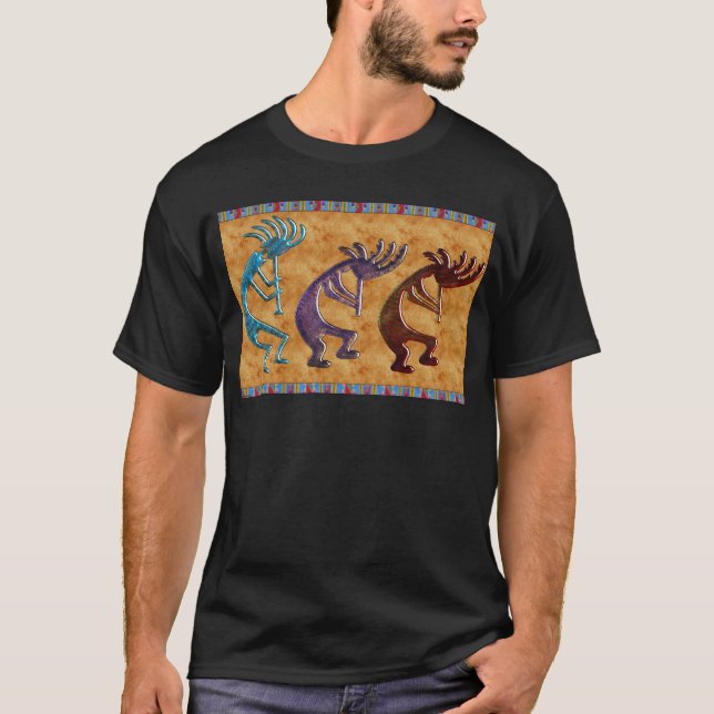 Kokopelli 3D Anasazi Native American Motif T-Shirt (Front)