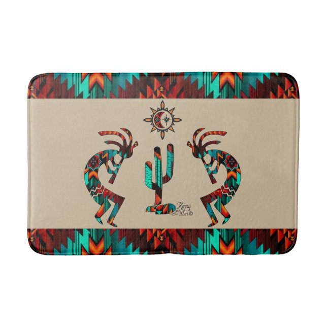 Kokopelli And Cactus Bath Mat (Front)