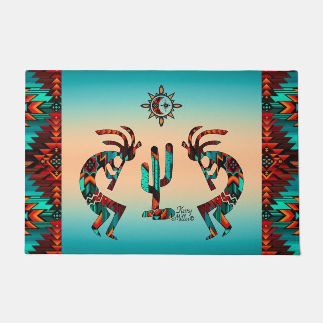 Kokopelli And Cactus Doormat (Front)