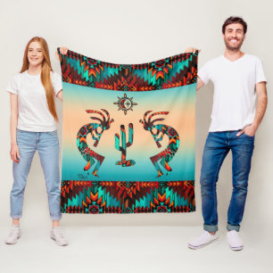 Kokopelli And Cactus Fleece Blanket