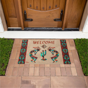 Kokopelli And Cactus Welcome Door Mat