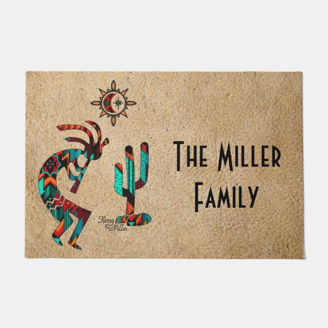 Kokopelli And Cactus Welcome Doormat (Front)