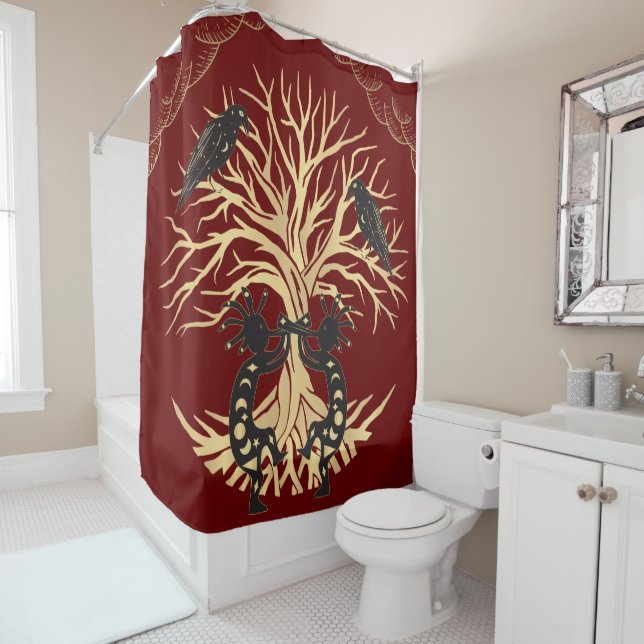 Kokopelli and Ravens Shower Curtain (In Situ)