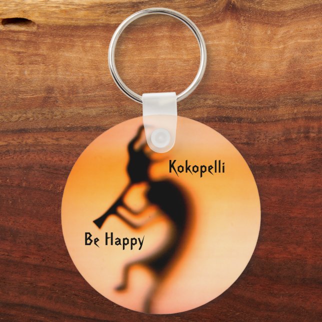 Kokopelli Be Happy Inspirational  Key Ring (Front)